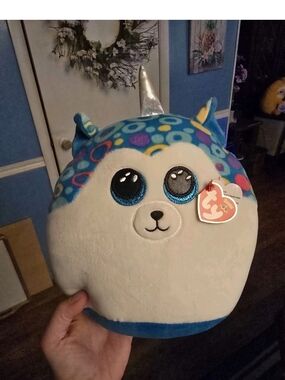 Ty Blue & White Unicorn Plush with Silver Horn
